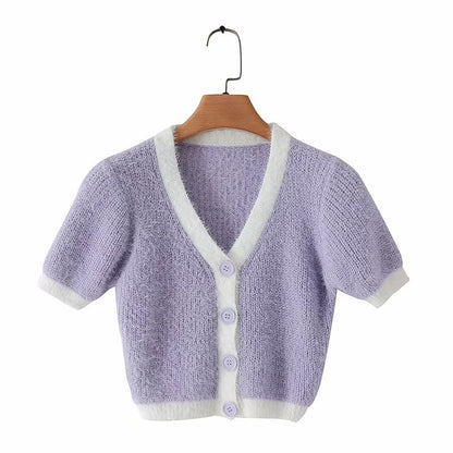 Cute Vintage Sweater Cardigan Knit Crop Top Short Sleeve Shirt Tee T-shirt E-Girl Kawaii Korean Japanese Harajuku Chinese Retro Streetwear Aesthetic