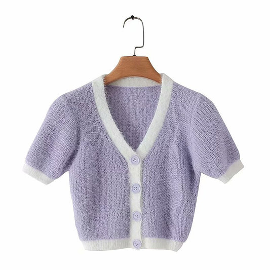 Cute Vintage Sweater Cardigan Knit Crop Top Short Sleeve Shirt Tee T-shirt E-Girl Kawaii Korean Japanese Harajuku Chinese Retro Streetwear Aesthetic