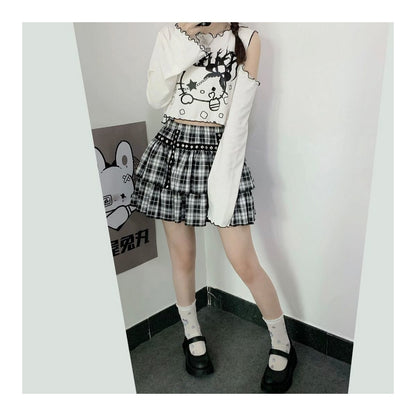 Cat Off Shoulder Frill Long Sleeve Shirt