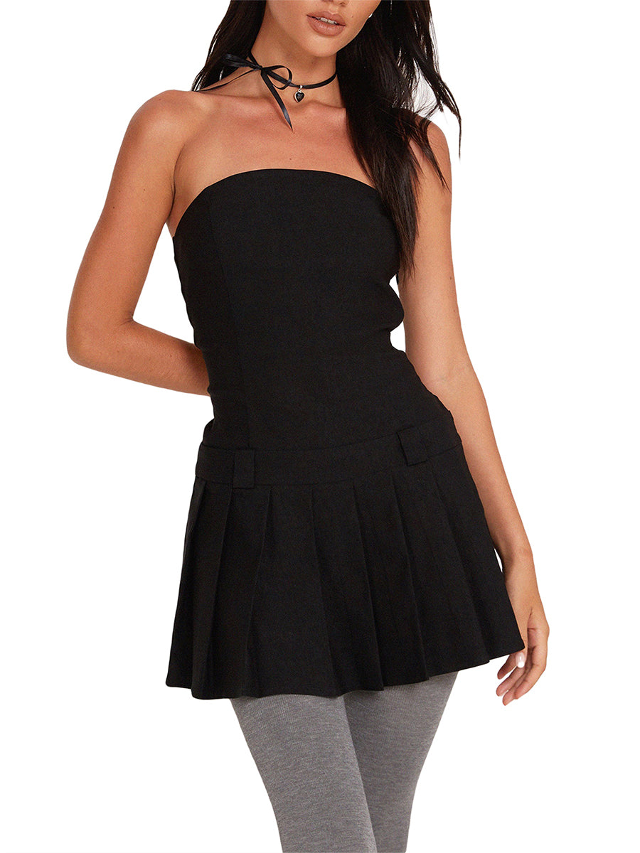 Strapless Pleated A-Line Mini Dress