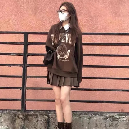 Brown Letter Oversized Long Sleeve Sweater