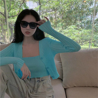 2PCS Tube Top + Ribbed Knit Cardigan