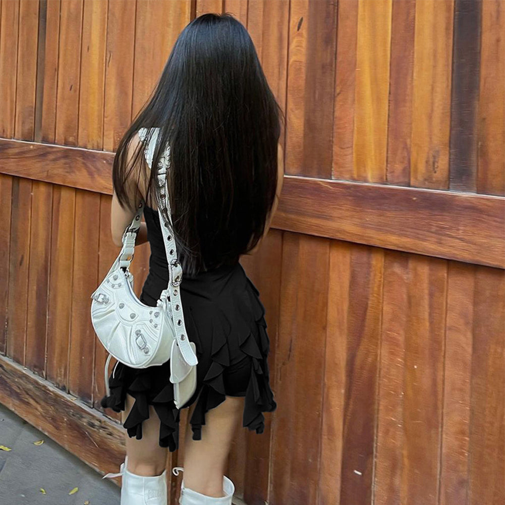 Black Ruffle Tassel Mini Dress