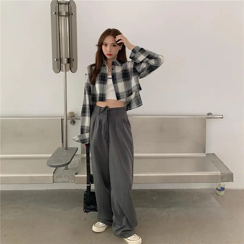 Plaid Long Sleeve Crop Top