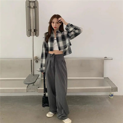 Plaid Long Sleeve Crop Top
