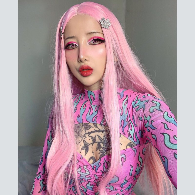 Sexy Pink Fire Flame Print Hollow Cut Out Long Sleeve Mini Dress Ruched Bodycon Club Party Summer E-Girl Kawaii Korean Japanese Harajuku Streetwear