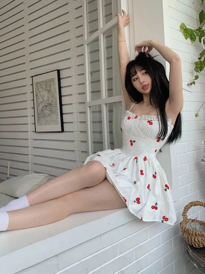 Cherry Print Spaghetti Strap Mini Dress