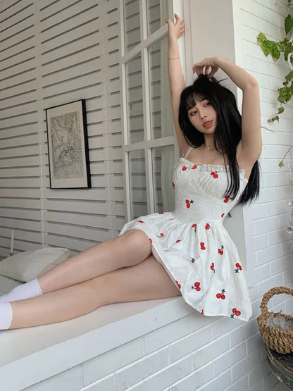 Cherry Print Spaghetti Strap Mini Dress