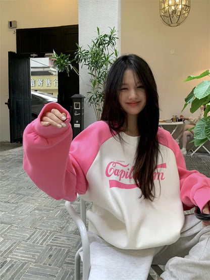 Pink Patchwork Long Sleeve Sweatshirt