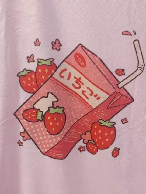 Cute Pink Strawberry Juice Box Graphic Cartoon Print Loose Short Sleeve Short T-shirt Top Casual E-Girl Kawaii Korean Japanese Harajuku Streetwear