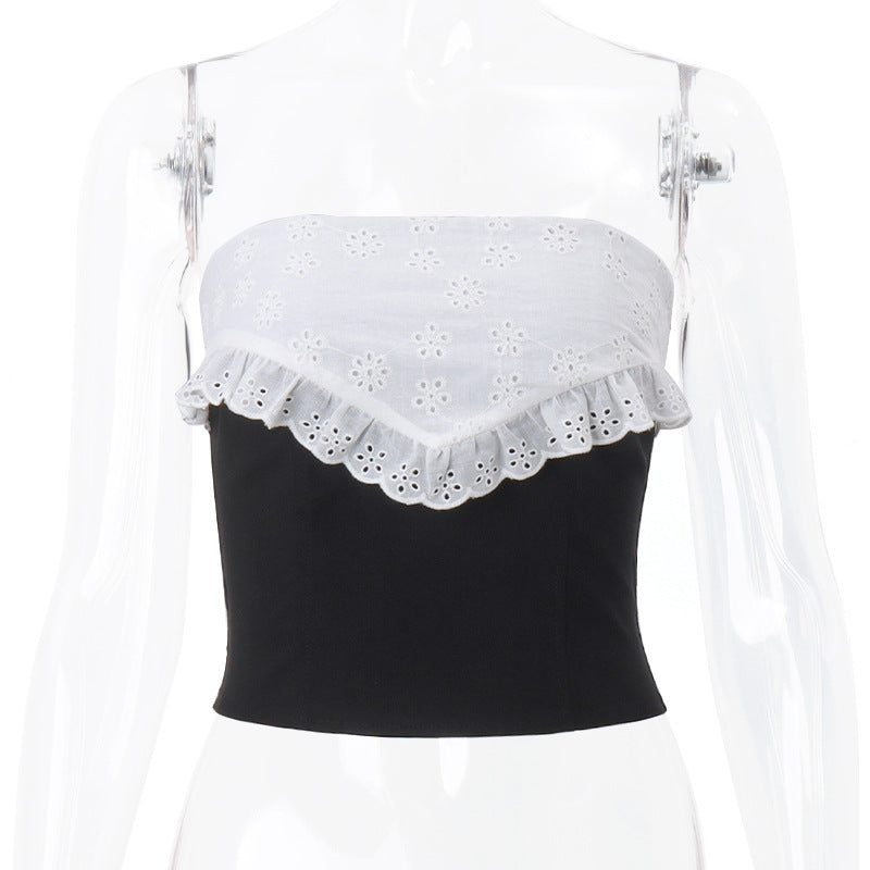 Black & Lace Patchwork Tube Top