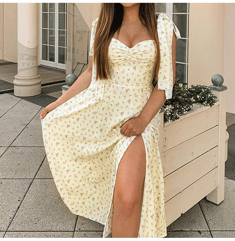Floral V Neck Backless Split Dress