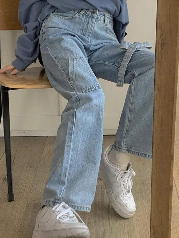Bow High Waist Straight Leg Jeans
