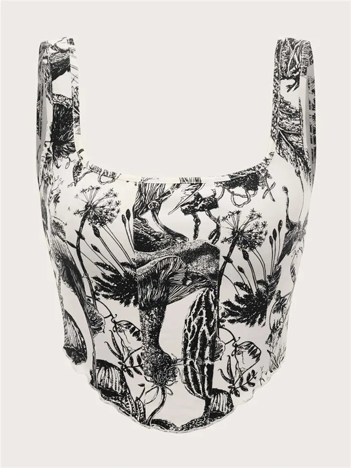 Black & White Plant Print Tank Top