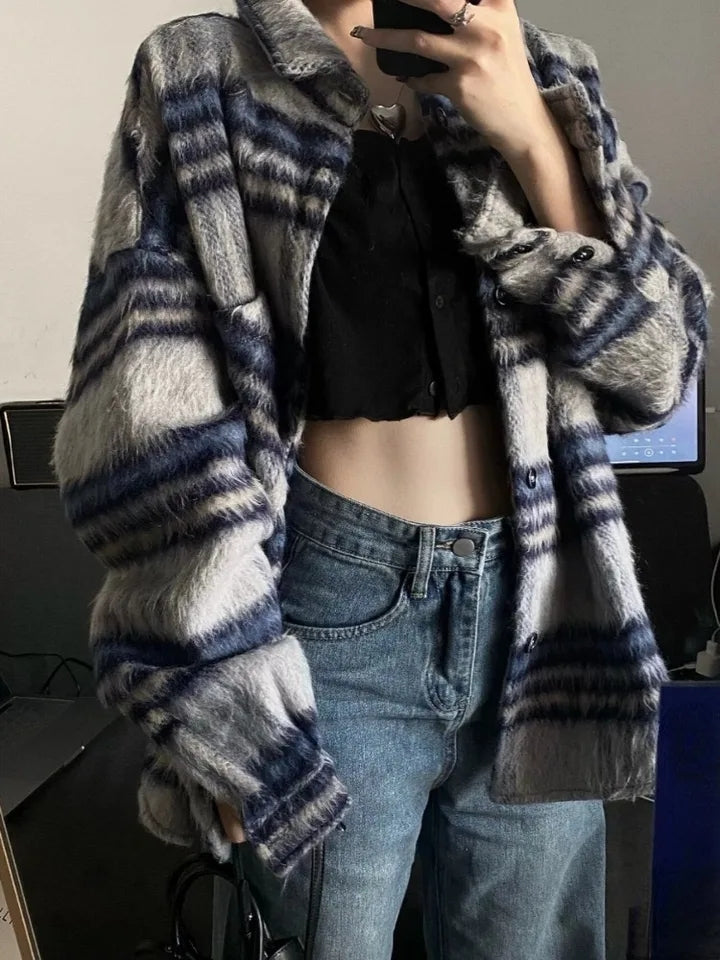 Plaid Pocket Loose Sweater
