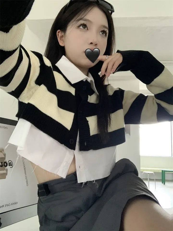 2PCS Stripe Sweater + White Shirt
