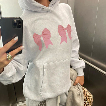 Bow Print Loose Hoodie