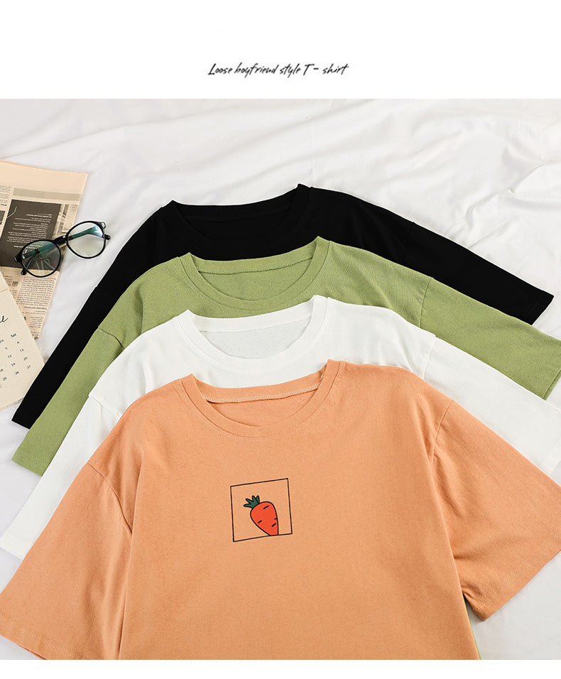 Cute 90s Carrot Print Cartoon vintage Graphic Tee T-shirt Short Sleeve Shirt Top E-Girl Kawaii Korean Japanese Harajuku Retro Streetwear