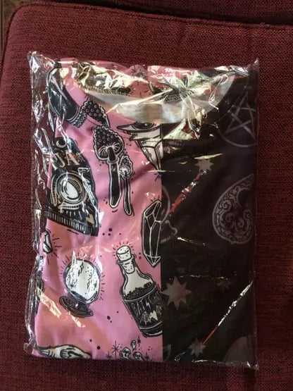 Skull Magic Witch Cartoon Print Patchwork Loose Sweater Sweatshirt Long Sleeve Pullover Goth Punk E-Girl Kawaii Korean Japanese Harajuku Streetwear
