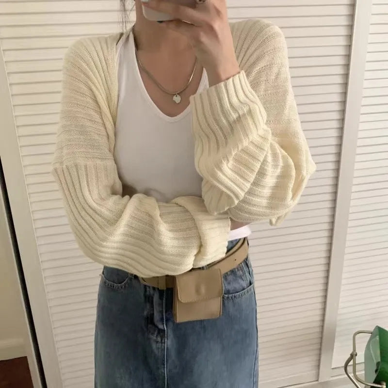 Pastel Bat Wing Knit Cropped Cardigan