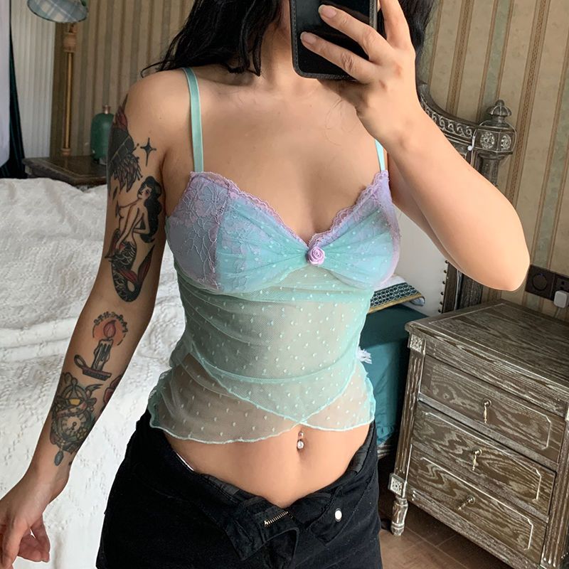 Blue Polka Dot Lace Camisole