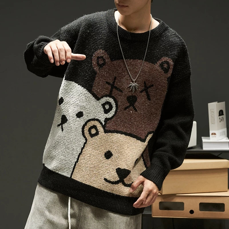 Cute Cartoon Bear Oversized Sweater Long Sleeve Knit Pullover Winter Aesthetic Casual E-Girl Kawaii Korean Japanese Harajuku