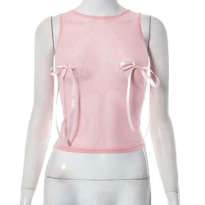 Pink Bow Sleeveless Crop Top