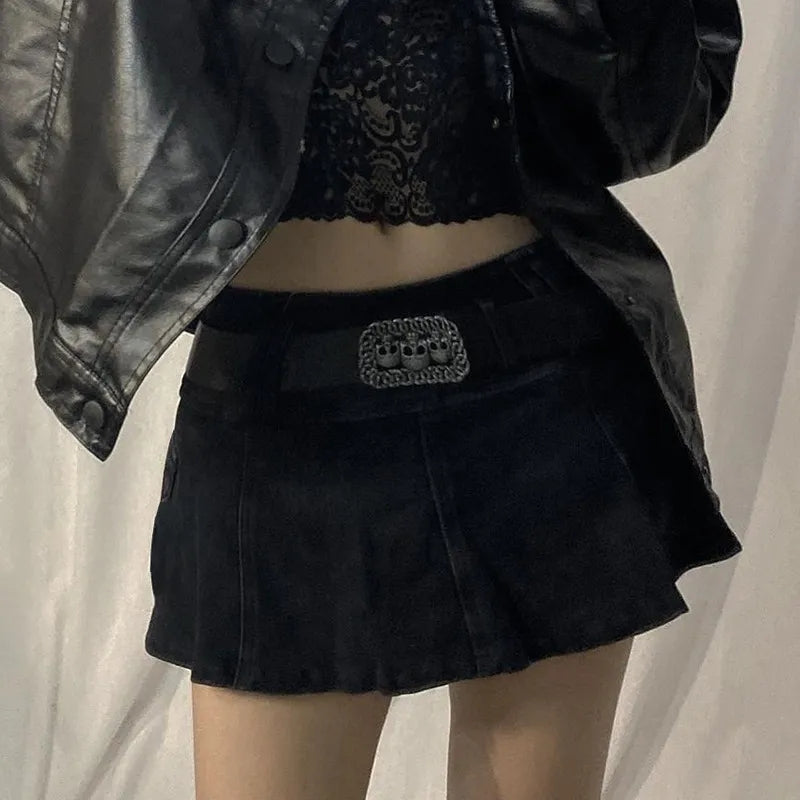White Denim A-Line Low Waist Skirt