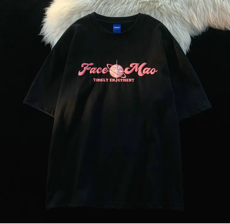 Pink Planet Print Short Sleeve T-shirt