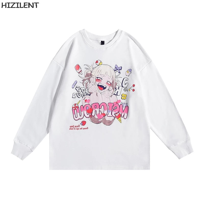 Cute Toga Anime Girl Cartoon Print Oversize Long Sleeve T-shirt Sweater Hoodie Aesthetic Casual Summer E-Girl Kawaii Korean Japanese Harajuku