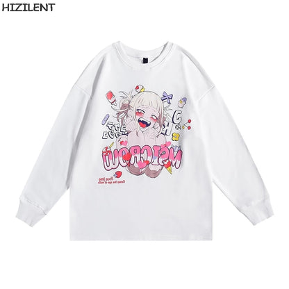 Cute Toga Anime Girl Cartoon Print Oversize Long Sleeve T-shirt Sweater Hoodie Aesthetic Casual Summer E-Girl Kawaii Korean Japanese Harajuku