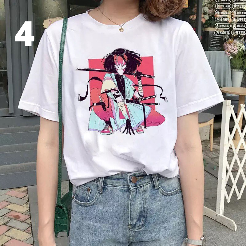 Anime Girl Goth Punk Horror Cartoon Print Loose Short Sleeve Short T-shirt Tee Top Summer Casual E-Girl Kawaii Korean Japanese Harajuku Streetwear