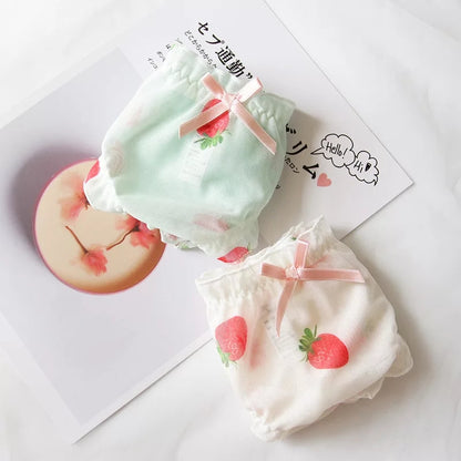 Cute Strawberry Print Ruffles Lace Brief Underwear Panties Lingerie Aesthetic Casual Summer E-Girl Kawaii Korean Japanese Harajuku