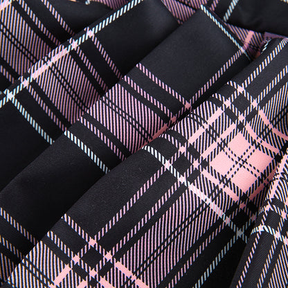 Sexy Lace Up Trim Plaid Pleated Mini Skirt Punk Goth Dark Academia School Girl E-Girl Kawaii Korean Japanese Harajuku Streetwear