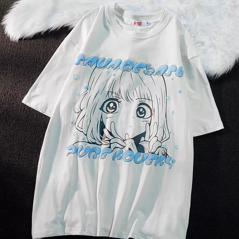 Anime Girl Graphic Print Loose Short Sleeve T-shirt