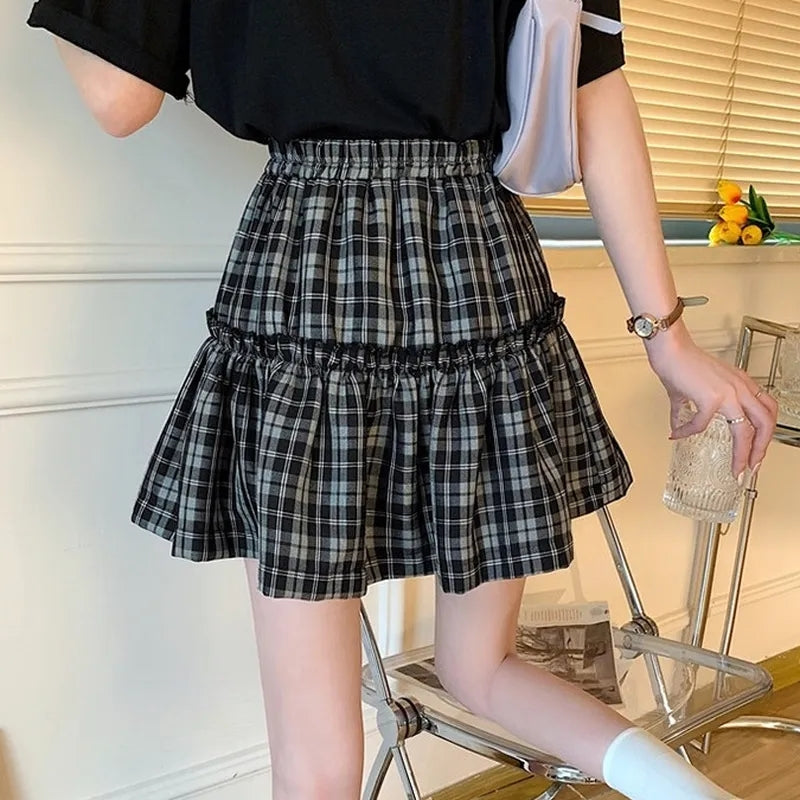 Black Plaid A-Line High Waist Mini Skirt