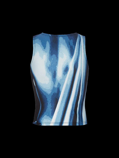 Blue Retro Body Print Tank Top
