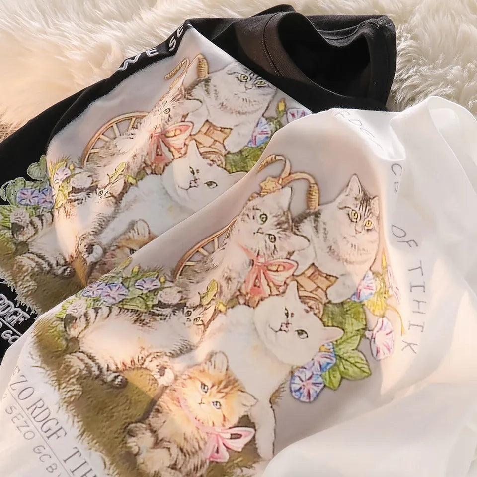Cat Print Short Sleeve T-shirt