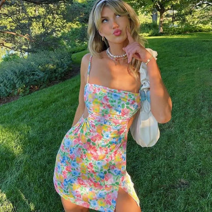 Floral Hollow Out Slit Mini Dress