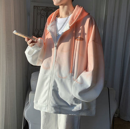 Gradient Loose Zip Up Hoodie