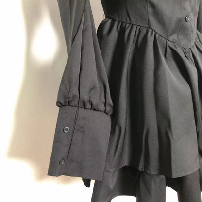Black Vintage Long Sleeve Mini Dress