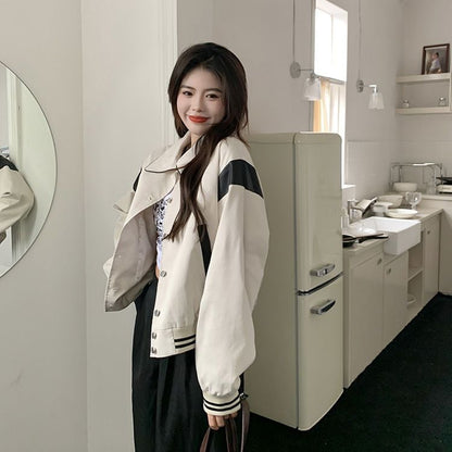 Beige Patchwork Bomber Jacket