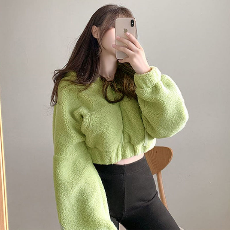 Soft Faux Lamb Wool Loose Long Sleeve Hoodie