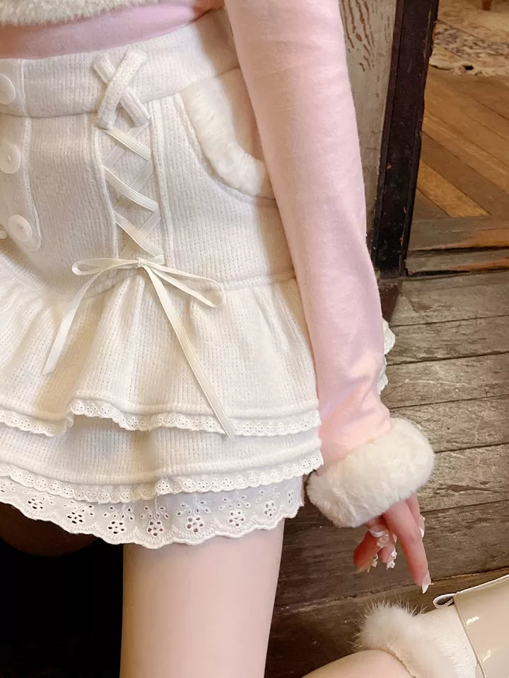 Sweet Japanese Lace High Waist Mini Skirt
