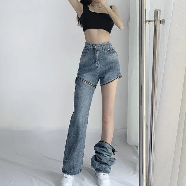 Zipper High Waist Denim Jeans