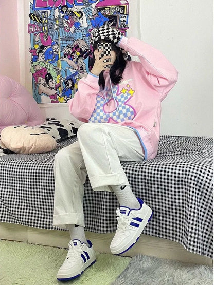 Pink Flower Lattice Embroidery Hoodie