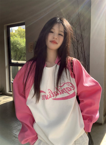 Pink Patchwork Long Sleeve Sweatshirt