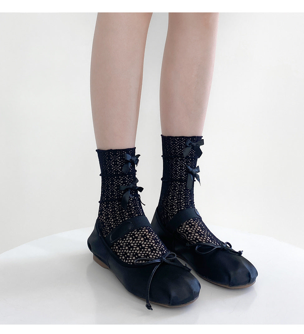 Hollow Out Lace Ruffle Bow Knit Socks