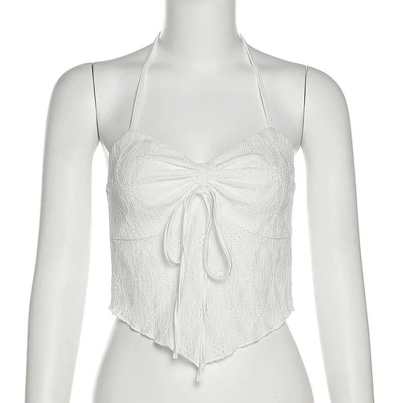 White Lace Backless Tank Top