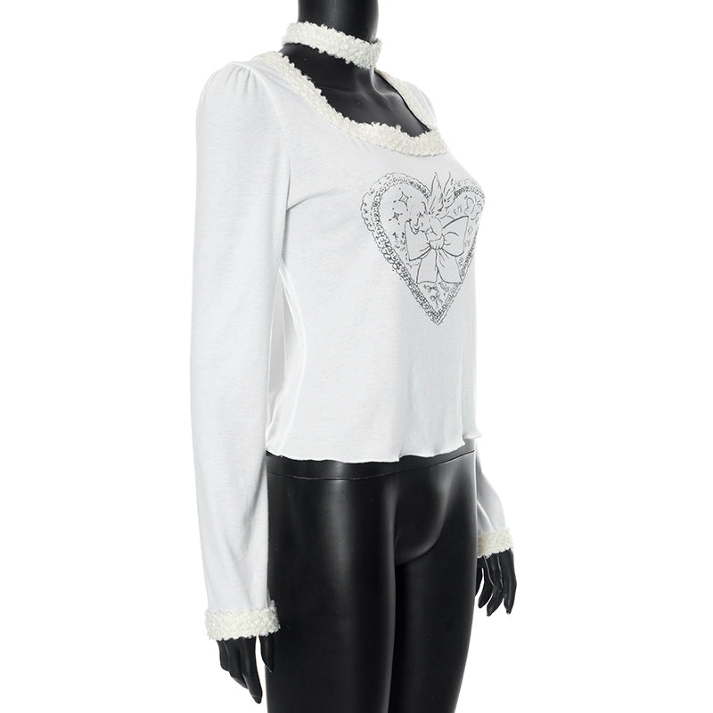 White Heart Fairy Print Long Sleeve Shirt